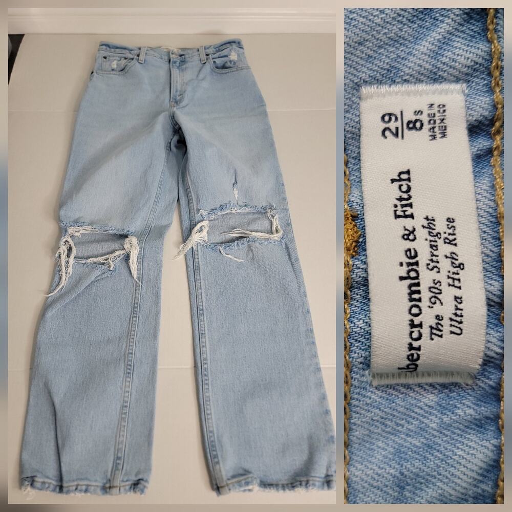 Abercrombie & Fitch Jeans SZ 29/8S Distressed 90s Straight Ultra High Rise